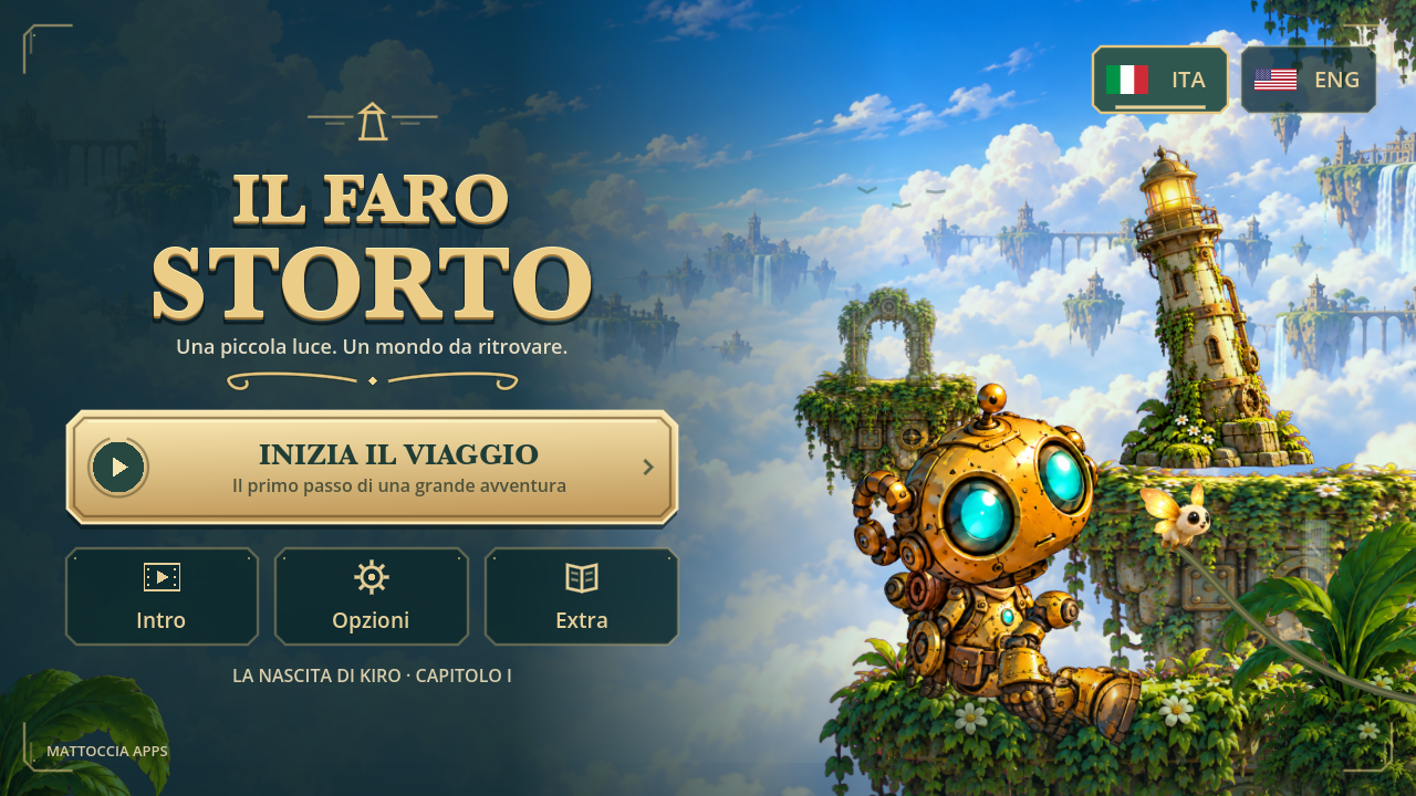 KIRO e PIP davanti al Faro Storto, nel menu del gioco